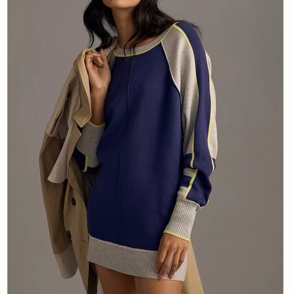 Anthropologie daily practice color block crewneck jersey mini jumper dress - Picture 1 of 13